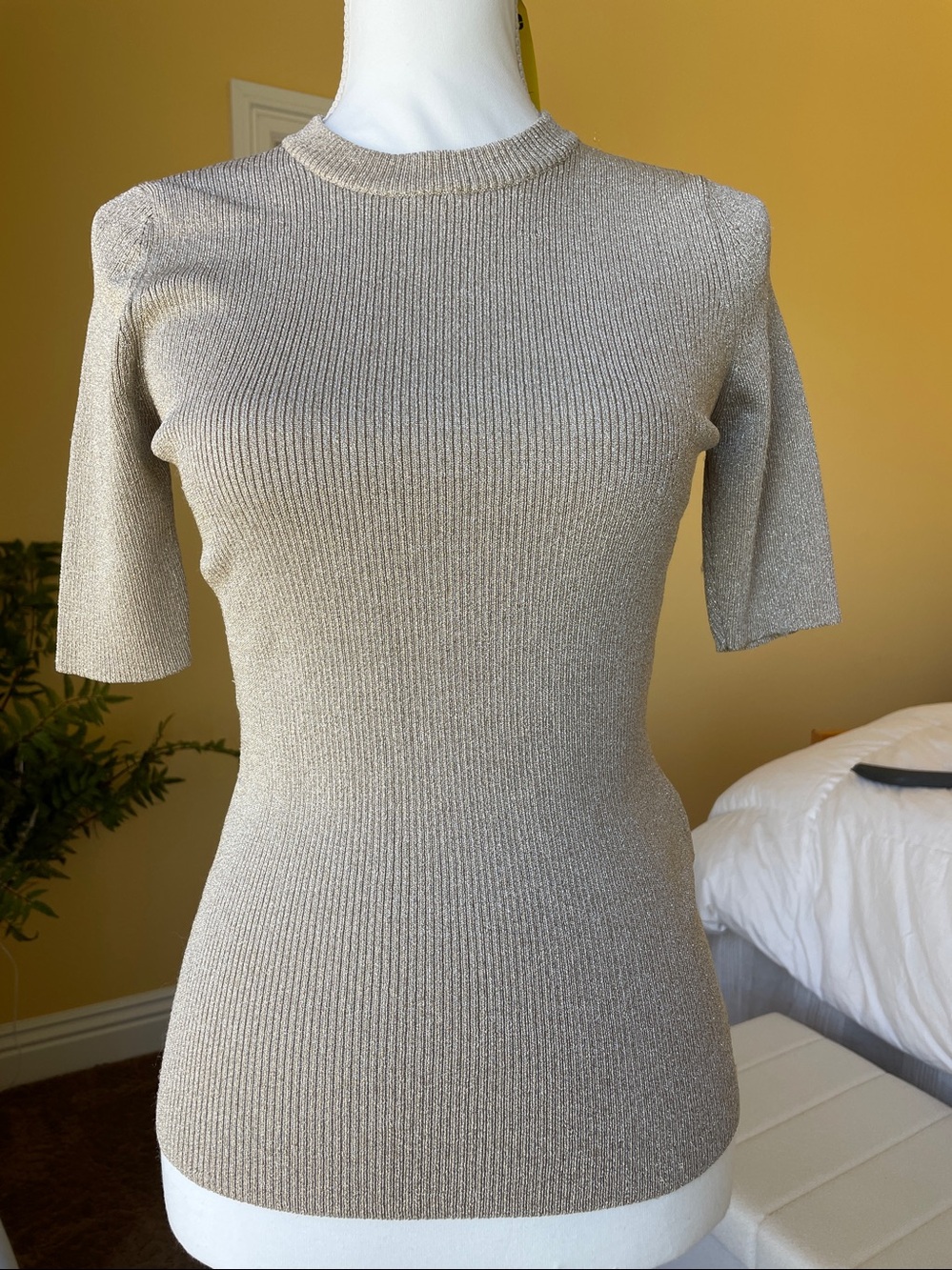 3.1 Phillip Lim Ribbed Metallic Shimmer Knit Top Size SP ( Stretchy,Neutral )